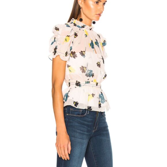 Self Portrait Women's SP18-040T Size 2 Pink Graphic Floral Print Blouse Top - Picture 3 of 10